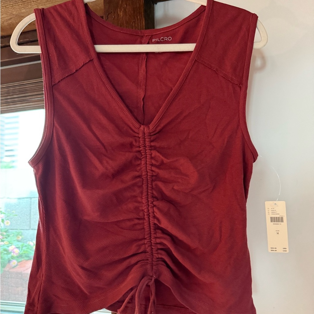 BRAND NEW Pilcro Women's Burgundy Ruched Short Sleeve Top